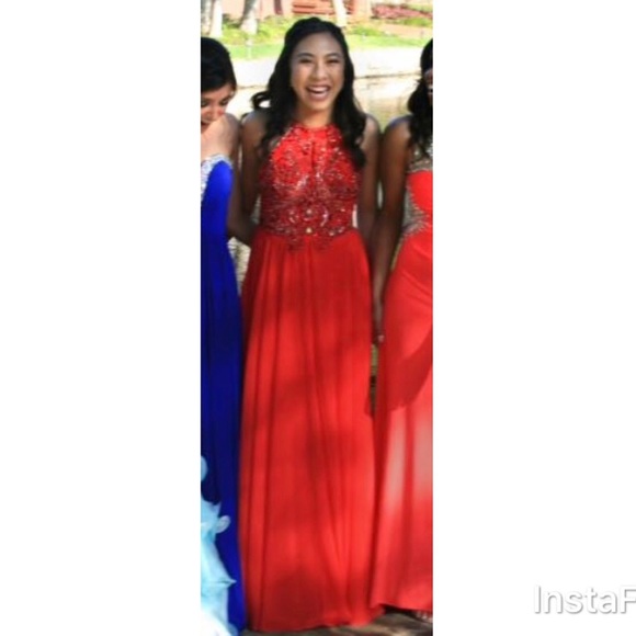 LIKE NEW Jovani Halter Backless Red Dress - Picture 1 of 5